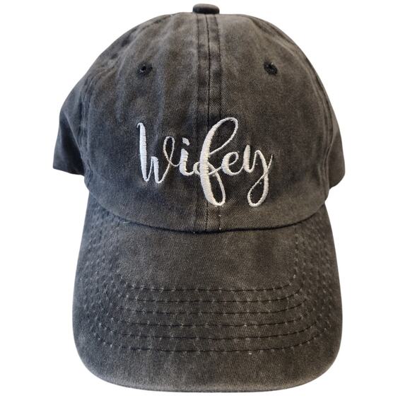 Altar'd State | Sunwashed Black/Gray "WIFEY" Slouchy Baseball Cap Hat - Picture 1 of 12